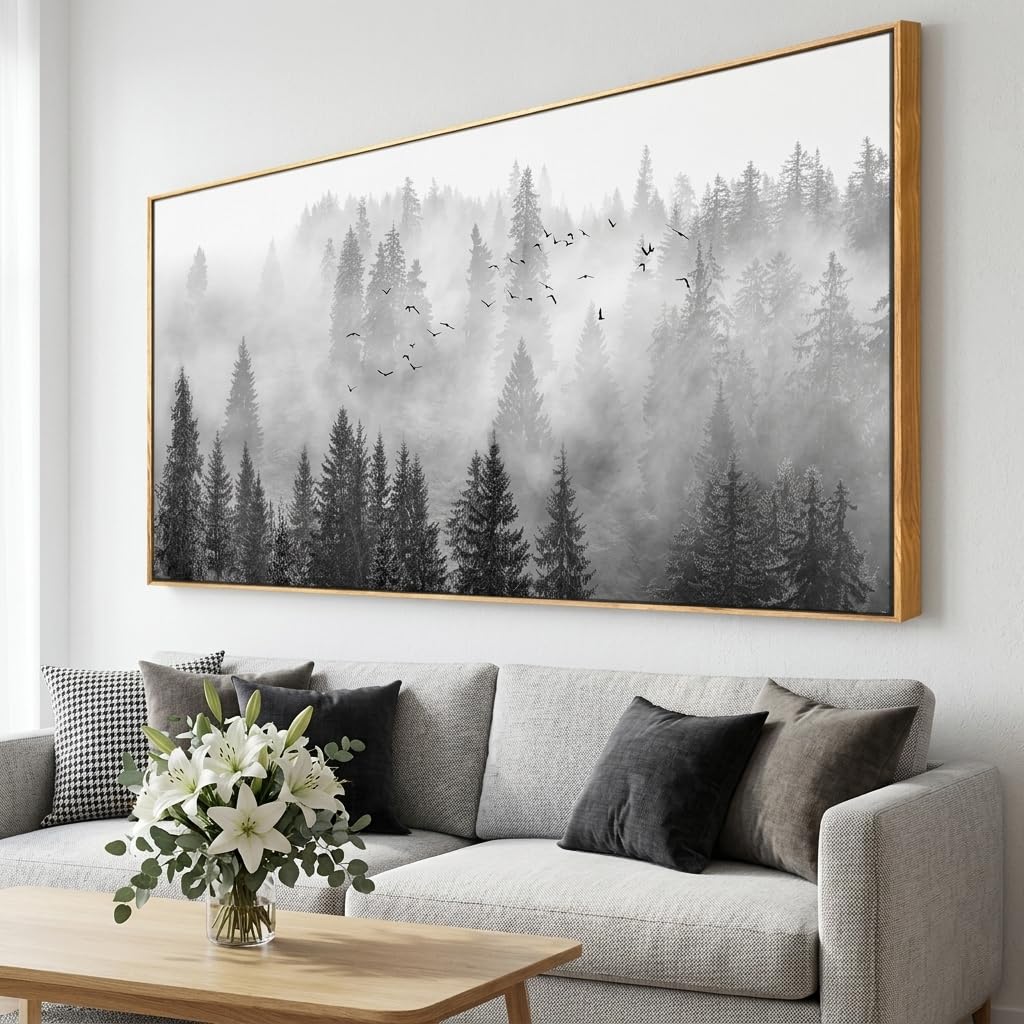 Amazon.com: vgrozirh Framed Ready to Hang Wall Art Foggy Forest